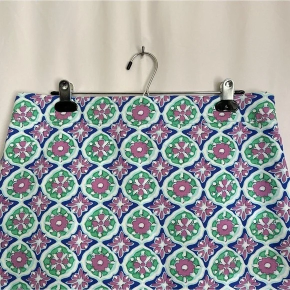 Talbots Women's A-Line Canvas Skirt Medallion Floral Print Green Blue Pink sz 10 - Picture 5 of 13